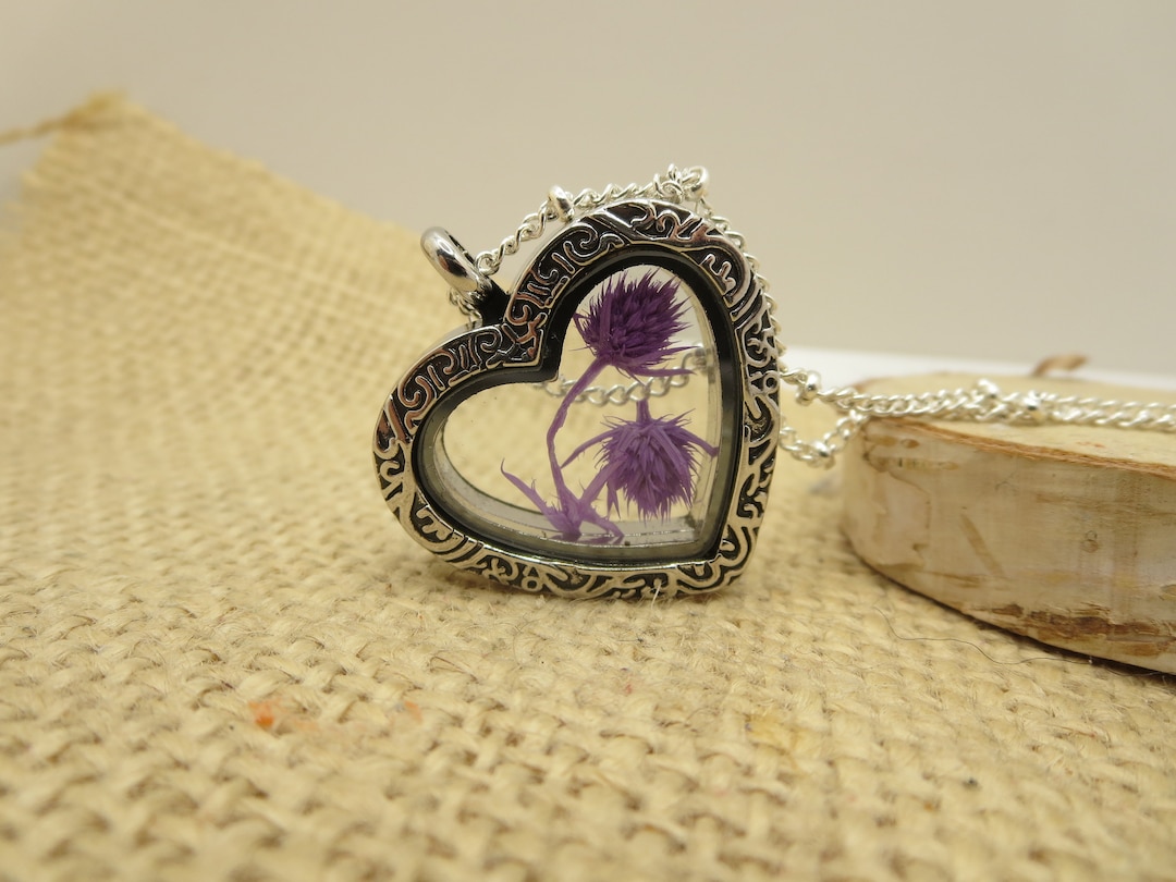 Real Thistle necklace, Scottish  Thistle  terrarium Necklace, glass globe thistle necklace, Dried thistle jewelry