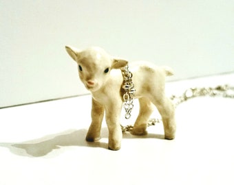 Lamb Baby porcelain Calf Pendant Figurine necklace, llama necklace,  cow necklace, Lamb necklace, sheep necklace, miniature Animal necklace,