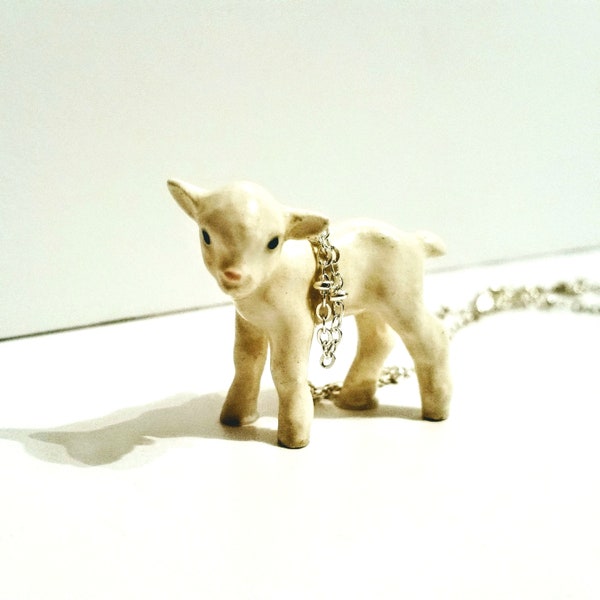 Lamb Baby porcelain Calf Pendant Figurine necklace, llama necklace,  cow necklace, Lamb necklace, sheep necklace, miniature Animal necklace,