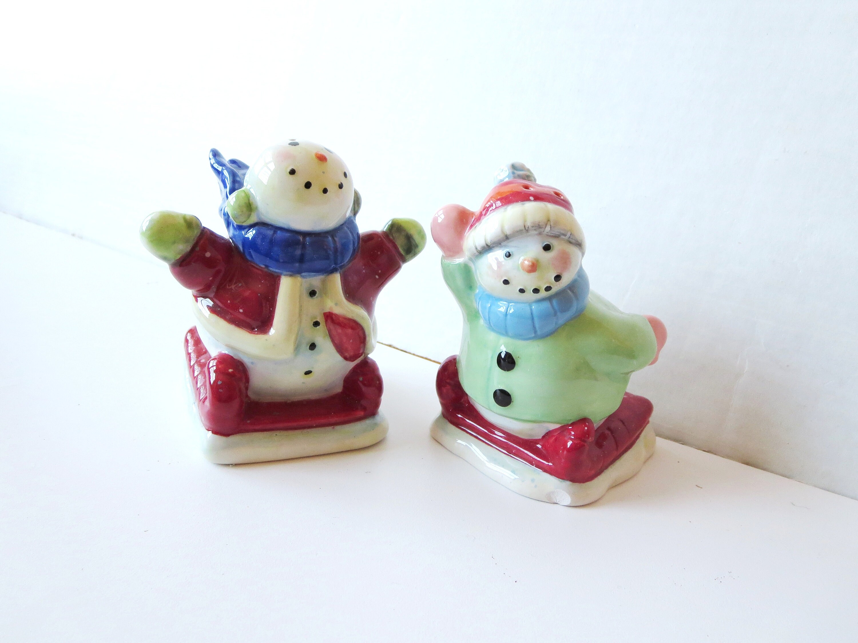 Vintage Christmas Salt and Pepper Shakers Christmas Snowman Etsy
