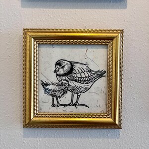 Handmade Linocut Piping Plover Print – Conservation Bird Art (4" x 4") image 4