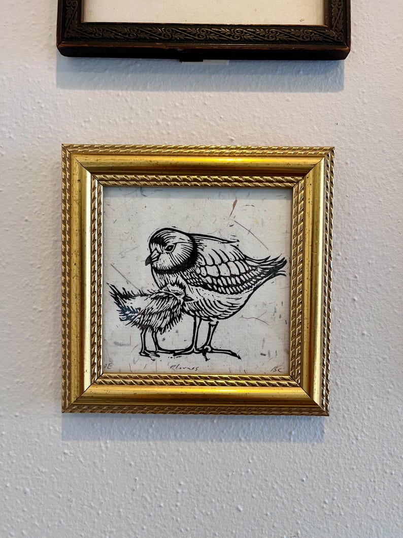 Handmade Linocut Piping Plover Print – Conservation Bird Art (4" x 4") image 4