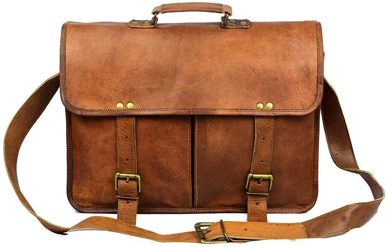 Briefcase Bag Laptop Bag Gift for him her Leather Messenger Bag Shoulder Crossbody Vintage Goat Leather Handmade Bag for Men and Women