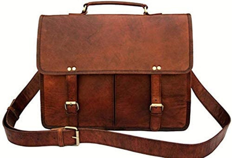 Briefcase Bag Laptop Bag Gift for him her Leather Messenger Bag Shoulder Crossbody Vintage Goat Leather Handmade Bag for Men and Women