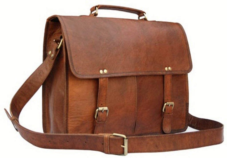 Briefcase Bag Laptop Bag Gift for him her Leather Messenger Bag Shoulder Crossbody Vintage Goat Leather Handmade Bag for Men and Women