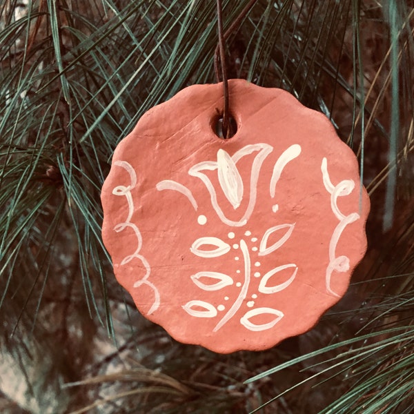 Redware clay Colonial Primitive Pottery Hanging Ornament