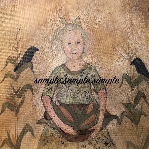 Precious little Primitive Decor Colonial Farm girl Digital art