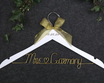 Wedding date hanger, bridal wedding hanger, personalized name hanger, custom hanger