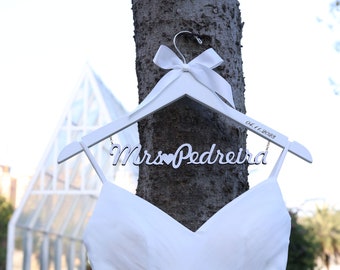 Personalized Wedding Dress Hanger: Solid Wood Name Hanger