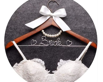Custom Wedding Hanger: Wire Name, Pearl Decoration, Bride Gift