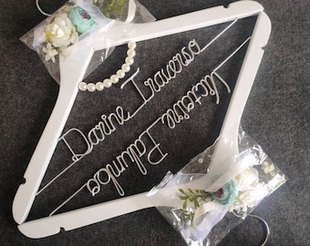 Wedding hangers with pearls, Custom hangers,Party gifts, Wedding name hangers，Dress hanger
