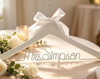 Personalized Wedding Dress Hanger/Custom Name & Flower Detail/ Bridal Hanger/ Bridal Gift/ Customized Hanger