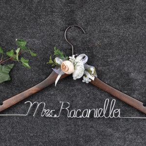 Custom Bridesmaid Gift, Bridal Hanger, Bridal Shower Gift, Bachelorette Party, Gift for Bride,Personalized Wedding hanger bride gift Silver & Brown