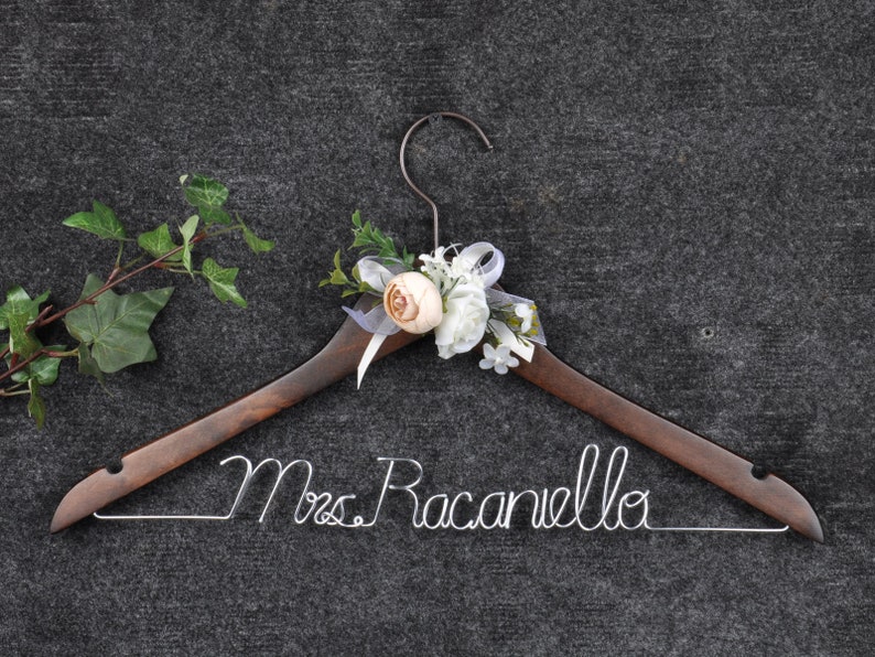 Custom Bridesmaid Gift, Bridal Hanger, Bridal Shower Gift, Bachelorette Party, Gift for Bride,Personalized Wedding hanger bride gift Silver & Brown