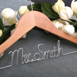 Custom Bridesmaid Gift, Bridal Hanger, Bridal Shower Gift, Bachelorette Party, Gift for Bride,Personalized Wedding hanger bride gift Silver & Nature wood