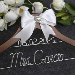 Personalized Wedding Hanger: Custom Name & Date, Bridal Gift with Bow