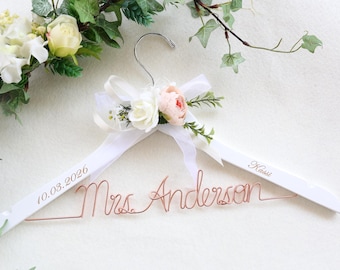 Custom Bridal Hanger with Aluminum Wire Lettering - Mrs. Name & Satin Ribbon | Wedding Photo Prop
