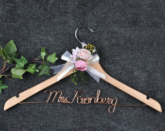 Bride flower wedding hanger, Last name bride wedding dress hanger