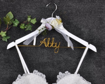 Personalized Wedding Hanger: Solid Wood, Custom Name & Bow