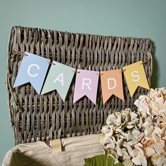 Cards Garland, Pastel Cards Bunting, Wedding Banner, Pastel Rainbow Bunting, Woodland Party, Bunting for hamper, card display banner
