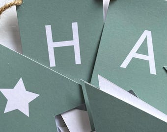 Guirnaldas verdes de feliz cumpleaños, banderines de papel reciclado, tamaño mediano o grande, pancarta de cumpleaños, decoración para fiestas, decoración de fiesta de hadas del bosque