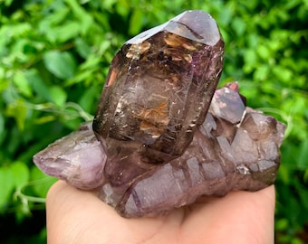 Zambian Smokey amethyst double terminated bridge with penetrator