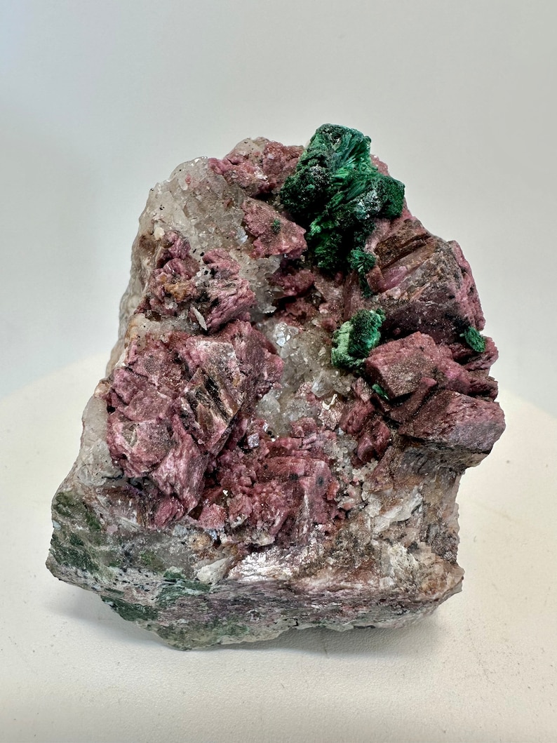 Pink cobalto calcite with malachite image 1