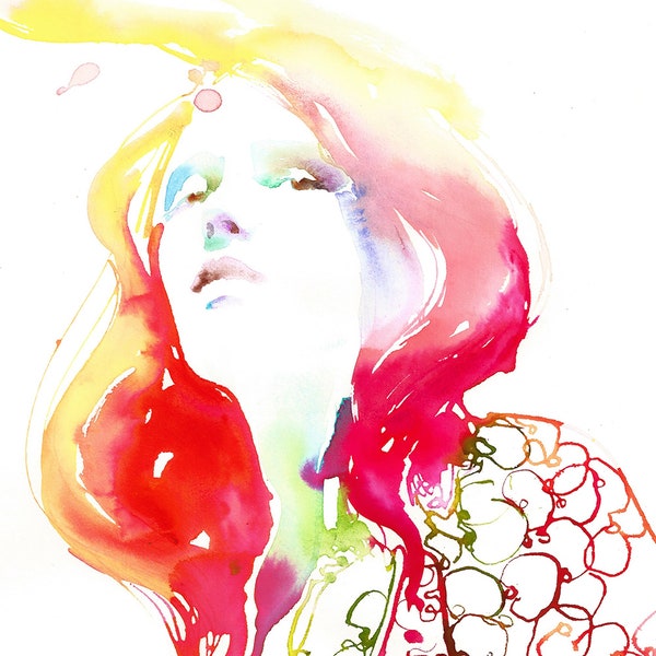 Original Fashion Portrait Watercolour Illustration Vibrant Colour