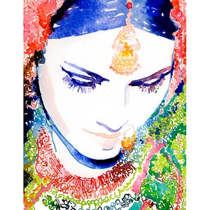 Stampa di una sposa indiana, stampa giclée di illustrazioni di moda indiana arcobaleno