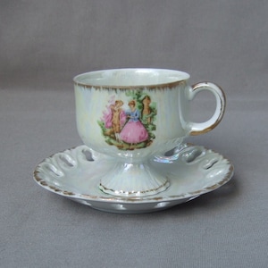 Dazzling cup with couple Pair of coffee cup porcelain iridescent vintage