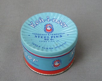 Blechdose Koh-i-noor Steel Pins Stecknadeln blau weiß rot Mid Century Vintage