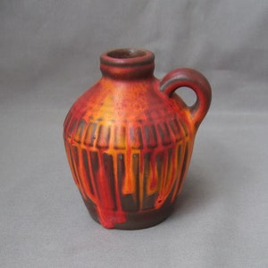 Handle vase Carstens Tönnieshof red orange vase running glaze Fat Lava Mid Century Ceramic Vintage