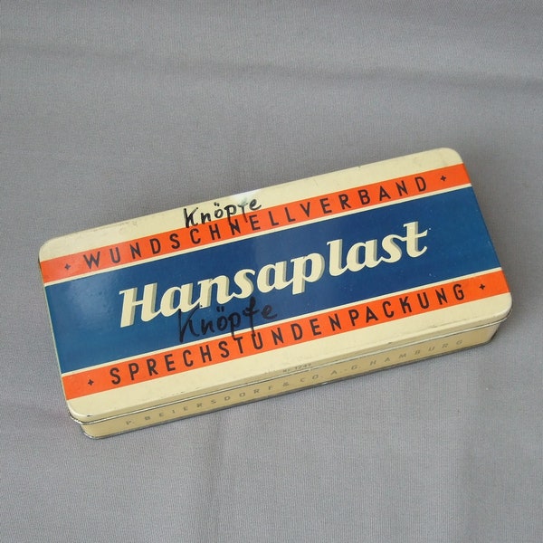Vintage Blechdose Hansaplast Beiersdorf Pflaster Wundschnellverband Nr. 1249 Sprechstundenpackung
