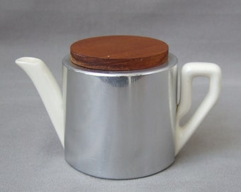 Kleine Thermo-Kanne mit Alu-Haube und Holzdeckel 1602 Mid Century Vintage Mini-Kanne kleine Kanne Teekanne Kaffeekanne