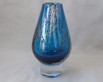 Jarrón Florida azul Heinrich Löffelhardt Schott Zwiesel jarrón de vidrio burbujas de aire vintage