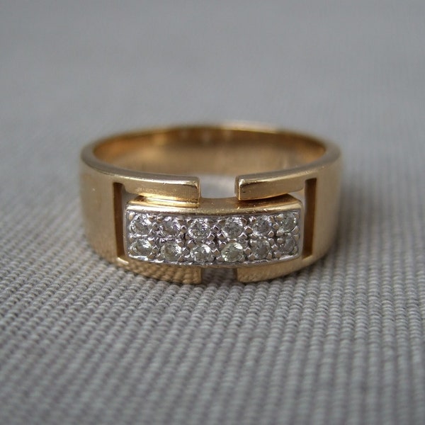 Schlichter Goldring 585 mit Brillanten Diamanten rechteckig Vintage Ring Gold Diamantring Brillantring