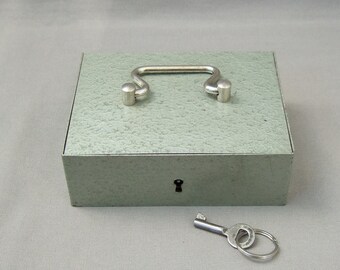 Small cash box grey silver vintage steel sheet