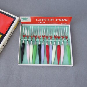 Mid Century Party Forks in a Box Party Forks Cocktail Forks Serving Forks Bowl Forks Vintage Small Fork Little Fork