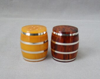 Zout en peper zoutvaatje kunststof bruin amber zilver zoutvat vintage zoutvat