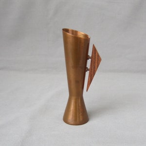 Small Copper Vase with Teak Handle Mid Century Vintage Copper Vase Wooden Handle