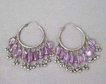Chandelier Ohrringe Silber lila violett 925 Sterlingsilber Vintage Hippie-Stil Boho-Ohrringe Creolen