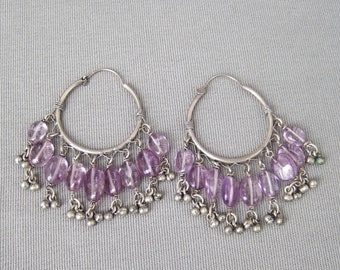 Pendientes de araña Plata Púrpura Violeta Plata de ley 925 Estilo hippie vintage Pendientes bohemios Pendientes de aro