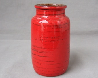 Vase Scheurich Keramik red 231-15 fine black stripes Mid Century Vintage