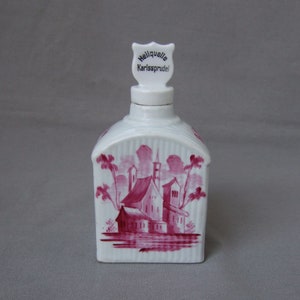 Porcelain bottle mineral spring Karlssprudel healing water bottle porcelain antique vintage white red pink