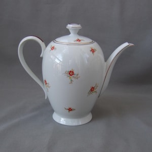 Coffee pot flowers floral white yellow orange blossoms teapot jug gemstone vintage porcelain country kitchen