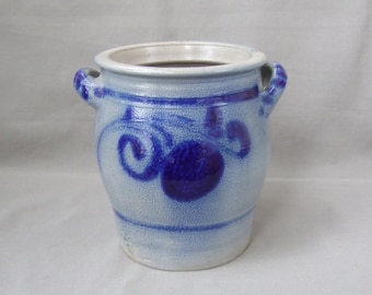 Pot aardewerk grijs blauw komkommerpot inzetpot zoutglazuur vintage opbergpot landhuis keuken