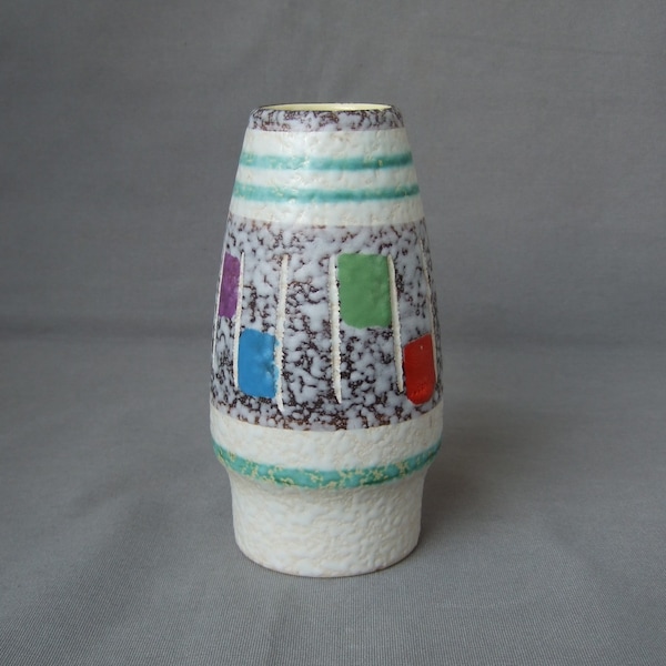 Bay Keramik Vase 644-17 weiß bunte Quadrate Farbfelder Mid Century Vintage