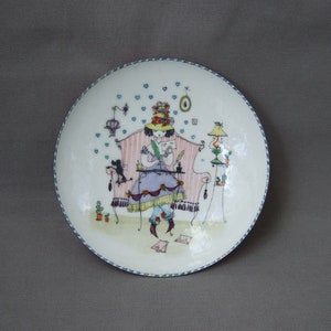 Schale emailliert Frau Liebesbrief Pudel Mid Century Vintage von Steinböck-Email Österreich Emailleschale Herz Liebe verliebt Mädchen