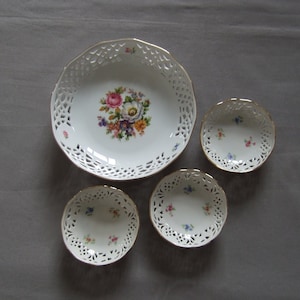 Breakthrough bowl porcelain white flowers serving bowl bowl openwork rim vintage