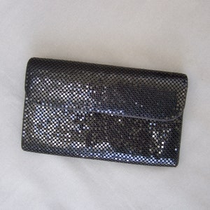 Whiting & Davis cartera cartera negro tejido de malla metálica vintage